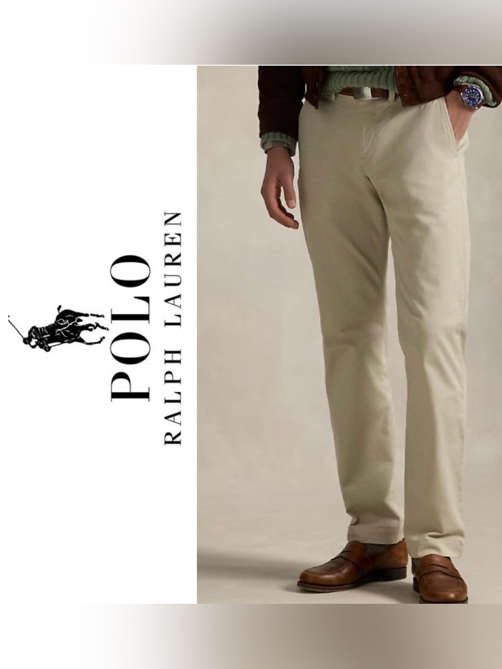 Polo RL Men’s Sz 42/32 Bedford Stretch Straight Fit‎ Chino Pant in Classic Stone